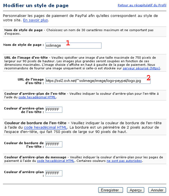 reglage style paypal